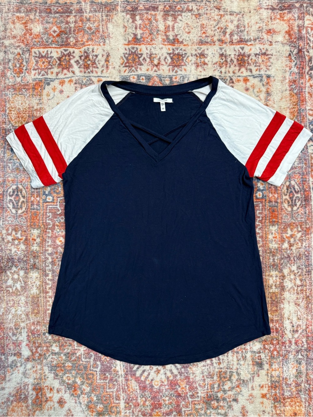 Maurices Navy Colorblock Crisscross Front Tee Size Medium
